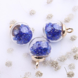 2 x Transparante Glazen Bal Charms, mini kerstballetje 16mm oogje: 2,2mm transparant Donker Blauw