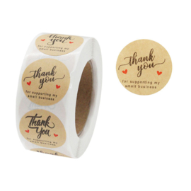 1 rol 500 stickers Wensetiket zegel rond 25mm Thank you for supporting my small business  bruin