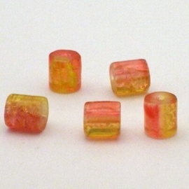 30 x crackle glas kralen cilinder vorm 7 x 8mm gat: 1,5mm oranje geel