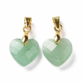 1 x Edelsteen bedel hart Groene Aventurijn 12 x 11 x 5 mm – oogje 4,5 x 3,5 mm – goudkleur