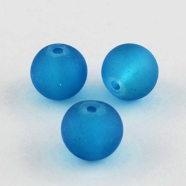 10 x mat frosted glaskralen 10mm gat: 1,5mm Dark Turquoise