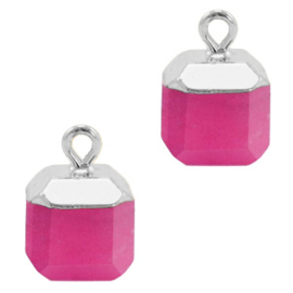 1 x Natuursteen hangers square Magenta pink-silver Jade