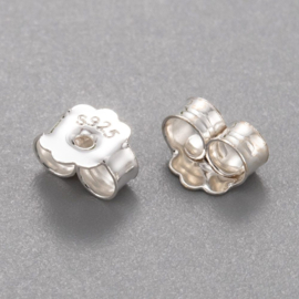 1 paar 925 Sterling zilveren oorbelstoppers 5 x 6 x 3 mm – gat 0,8 mm – zilverkleur