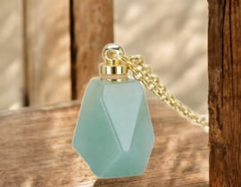Gedenk hangers mini urn van edelsteen Aventurine met RVS ketting goudkleur