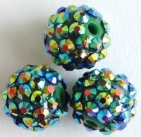 2 x  Shamballa Resin strass ballen 12 x 14 mm gat: 2,5mm groen AB