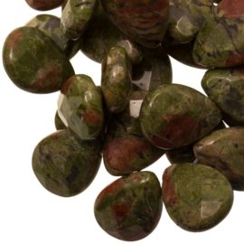 Per stuk Prachtige Faceted Drop Natural Green Unakite Kraal 18 x 13 x 6 mm gat: 1,5mm