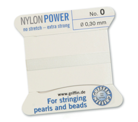 Griffin Nylon Power no stretch - extra strong 2 meter met naald  No: 0 Ø 0,30mm wit