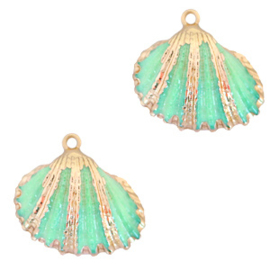 1 x Schelp hangers specials Kokkel Gold-Spring turquoise green  (Nikkelvrij)