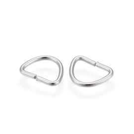10 x stevige RVS open D-ringen – Tarnish Resistant 304 Stainless Steel – 12 x 15 x 1,5 mm – platinumkleur – binnenmaat ca. 12 x 9 mm