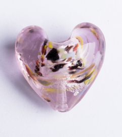 2 x Prachtige glaskraal van een hart 20 mm x 20 mm x 12,5 mm, gat 3 mm