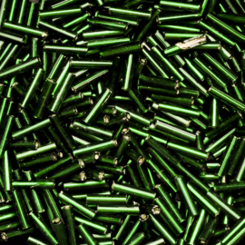 20 gram Bugles staafjes glaskralen 6mm groen