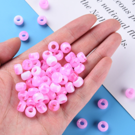15 x Two tone acryl kralen rondellen 11 x 8 mm – gat 5 mm – Pearl Pink