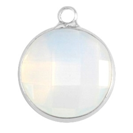 Crystal glas hanger rond 16mm Crystal white opal-Silver  (Nikkelvrij)