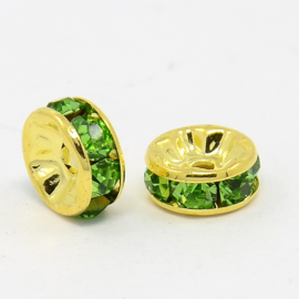 25 x vergulde Kristal Rondellen 8 x 4mm peridot (Nikkelvrij)