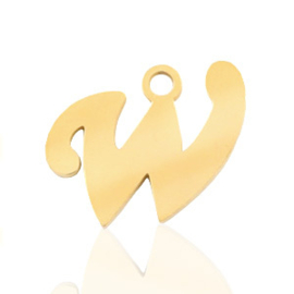 Roestvrij stalen (RVS) Stainless steel bedels initial W Goud