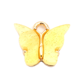 2 x DQ vlinder bedel gold plated geel 15 x 13mm oogje: 1,9mm