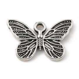 5 x Metalen vlinder bedel antiek zilverkleur 10,5 x 16 x 1,5mm oogje: 1,4mm