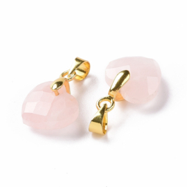 1 x Edelsteen bedel hart Rozenkwarts 12 x 11 x 5 mm – oogje 4,5 x 3,5 mm – goudkleur