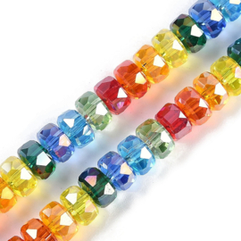 1 x Glaskralen streng facetgeslepen wielvorm 8 x 5 mm – gat 1,2 mm – Colorful