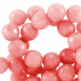 10 x Natuursteen kralen Jade rond facet geslepen 8mm Pearl Pink gat: 1mm (op is op)