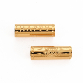 1 x RVS message beads happy Real 14K Gold Plated