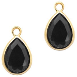 1 x DQ facethanger druppel Jet Black - crystal-gold  7x11 mm (Nikkelvrij)