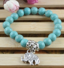Prachtige Turquoise armband met olifanten bedel Elastiek