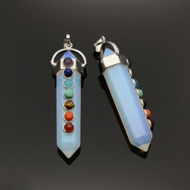 1 x Glas Hanger Opalite met mix chakra edelsteentjes 58mm pendel