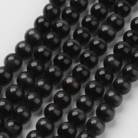 10 x Ronde cateye glaskralen 8mm gat: 1mm zwart