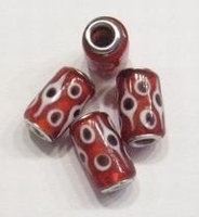 Per stuk Glaskraal met metaal European-style Rood met stippen 17 mm