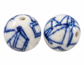 5 x Grote keramiek kralen 19 mm – gat ca. 2 mm – zeilboot Delfts blauw