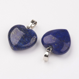 1 x Edelsteen hanger natuurlijke Lapis Lazuli hart 22-23 x 20-20,5 x 6-7,5 mm – oogje 5 x 8 mm – platinumkleur
