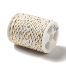 1 rol Metallic gevlochten koord – katoen/polyester mix – 1,5 mm – White met goudkleurige draad – 4 meter