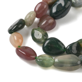 10 x Edelsteen kralen Indian Agaat nugget ca. 6–7 mm breed, 5–10 mm lang, 3–7 mm dik – gat 1 mm – gemixt groen bruin