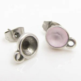 2 x DQ metaal oorsteker voor (SS29 puntsteen 6mm) met oogje 1,5mm antiek zilver kleur ca. 10 x 7 x 0,7mm (Nikkelvrij)