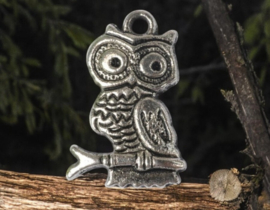 4 x Metalen bedel van een uil, antiek zilverkleur afm. 22,5 x 14,5mm (Nikkelvrij)
