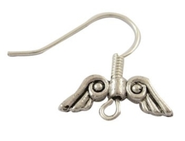 4 x Tibetaans zilveren oorbellen haakjes met engelen vleugels 18 x 24mm
