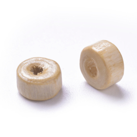 100  x Houten kraal disc licht beige 6 x 3mm gat: 2mm