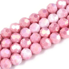 1 x Glaskralen streng facetgeslepen rond 7,8-8,2 x 7,8 mm – gat 1 mm – Hot Pink