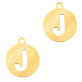 Roestvrij stalen (RVS) Stainless steel bedel rond 10mm initial coin J Goudkleur