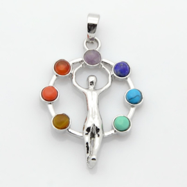 Prachtige Boeddha Buddha Chakra pendel hanger 40 x 30 x 4,5mm oogje: 5 x8mm platinum plated met half edelstenen