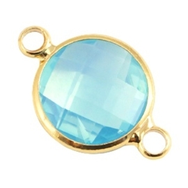 Crystal glas tussenstukken rond 12mm Aqua blue opal-Gold  (Nikkelvrij)