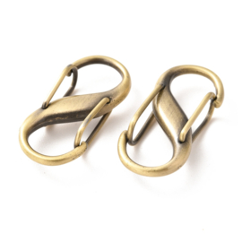 1 x Metalen dubbele S-karabijnhaak 27,5 x 13 x 7 mm – geel koperkleur