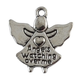 4 x Tibetaans zilveren bedel: Angels watching over me 19 x 19 x 3mm Gat: 2mm