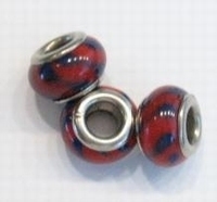 Per stuk European-style kraal Rood met blauwe streepjes 13 mm