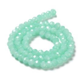 1 x Glaskralen streng facetgeslepen rondelle 8 x 6 mm – gat 1 mm – Pale Turquoise