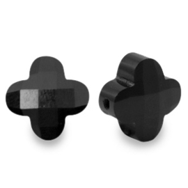 1 x Fashion Facet glas kralen klaver Black 10mm gat: Ø1.4mm