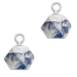 1 x Natuursteen hangers hexagon Blue white-silver Blue Stone