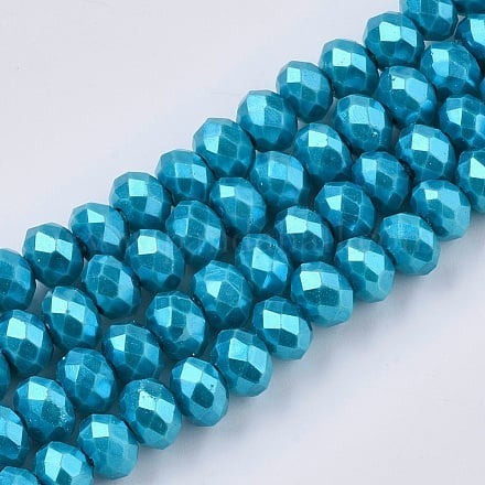 1 x streng glaskralen  Facet, Rondelle, Deep Sky Blue, 6x5mm, gat 1.2mm, ca 185~190 stuks