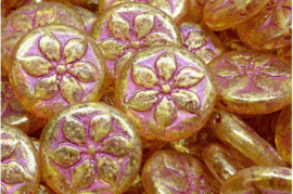1 x Coin Flower Leaves Motive Beads Tsjechische Table Cut Beads 18 x 18 x 5mm gat: c.a. 1mm lila goud
